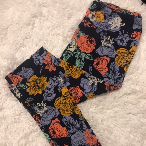 LuLaRoe Navy Vintage Floral Leggings - Picture 1 of 1